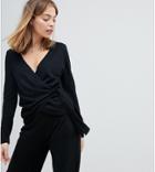 Asos Design Petite Sweater With Wrap And Tie - Black