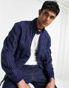 Polo Ralph Lauren Linen Baracuda Player Logo Pinstripe Harrington Jacket In Ink Blue-blues