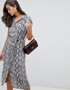 New Look Animal Print Midi Shirt Dress In Gray Pattern - Gray