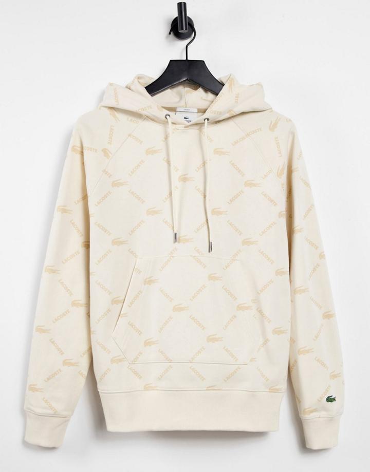 Lacoste Monogram Logo Hoodie In Cream - Part Of A Set-white