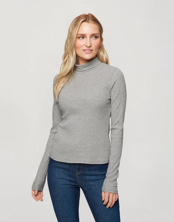 Miss Selfridge Long Sleeve Rib Roll Neck Top In Gray-grey