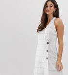 Asos Design Tall Palm Broderie Wrap Halter Mini Sundress With Side Buttons - White