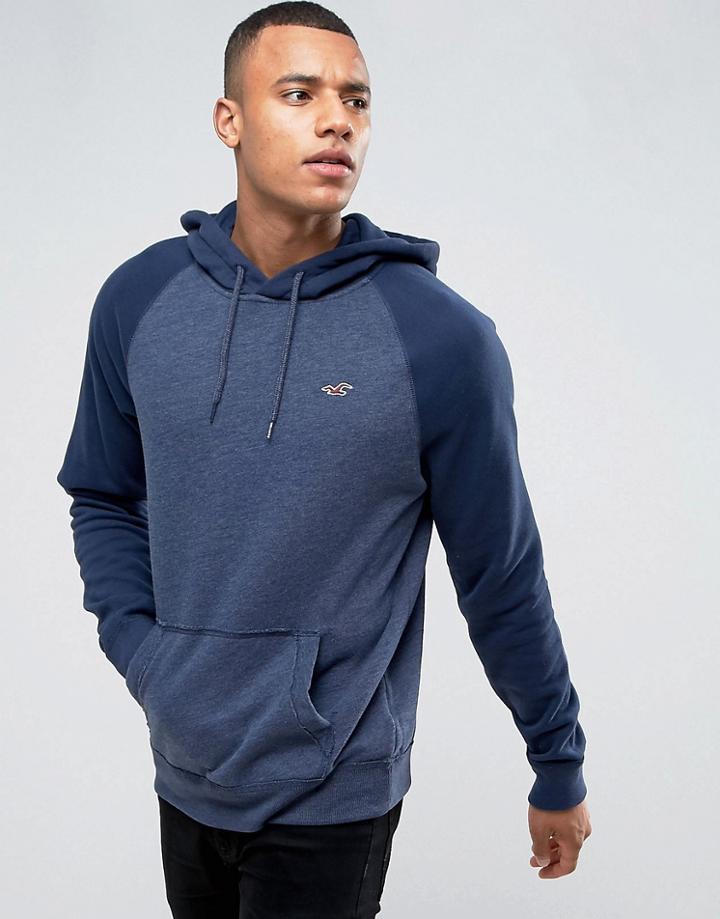 Hollister Icon Logo Hoodie Tonal Raglan Sleeves Regular Fit In Navy Marl - Navy