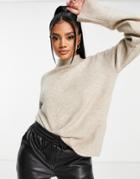 Na-kd Round Neck Side Split Knitted Sweater In Beige-neutral