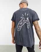 Night Addict Unchained Back Print T-shirt In Black Acid Wash