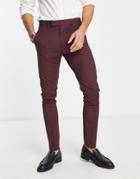 Asos Design Skinny Tuxedo Pants In Burgundy Satin Side Stripe-red