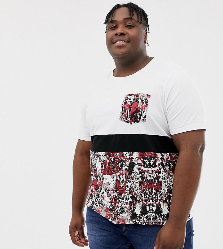 Another Influence Plus Contrast Panel Camo T-shirt - White