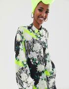 Asos Design Oversized Satin Long Sleeve Shirt In Scarf Print-multi