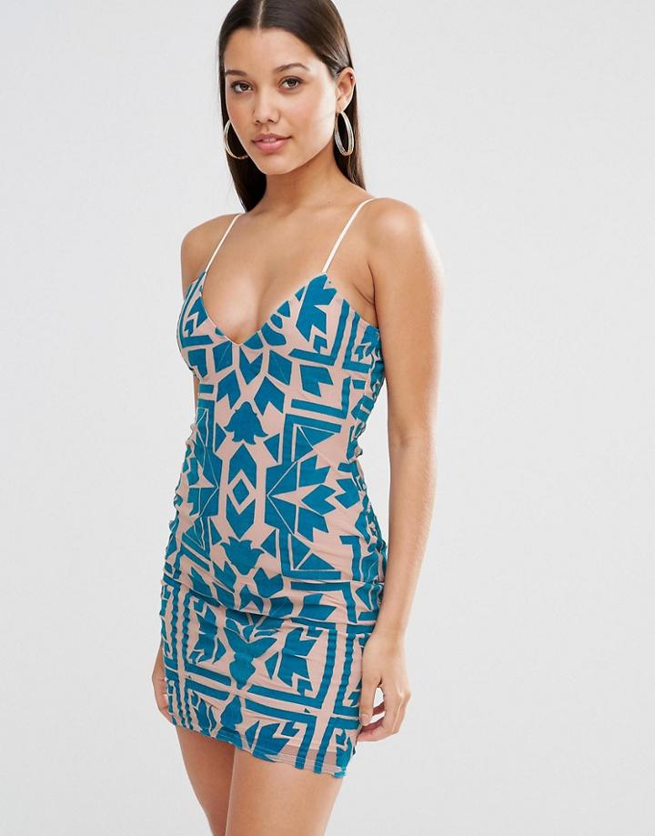 Missguided Flocked Mesh Bodycon Dress