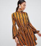 Parisian Tall Stripe Print Collarless Shirt Dress-multi