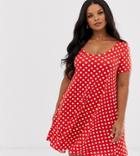 Brave Soul Plus Polka Dot Swing Dress - Red