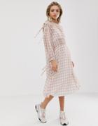 Asos White Gingham Ruched Waist Dress-pink