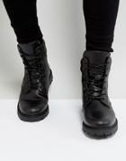 Zign Leather Chunky Lace Up Boots - Black