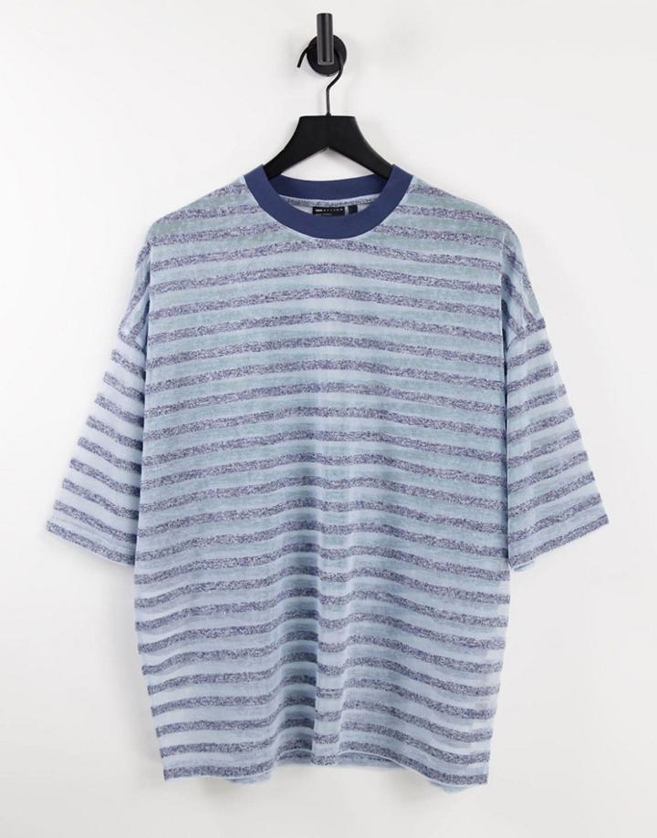 Asos Design Oversized T-shirt In Navy And White Sheer Stripe-multi