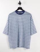 Asos Design Oversized T-shirt In Navy And White Sheer Stripe-multi