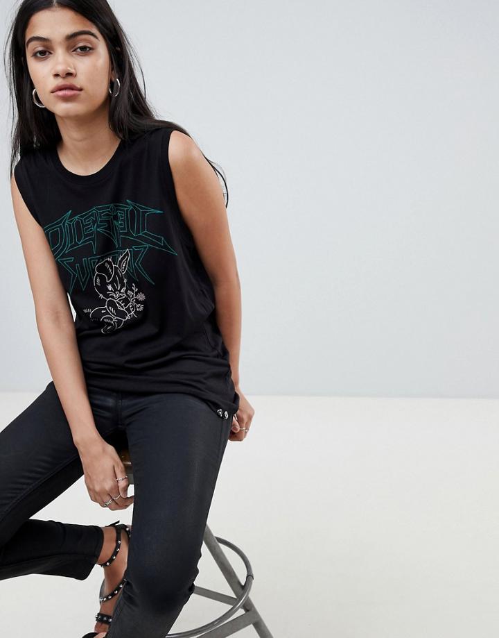 Diesel Graphic Muscle Tank Top - Black