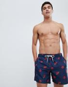 Hollister Core Guard Floral Print Swim Shorts Icon Seagull Logo In Navy - Navy