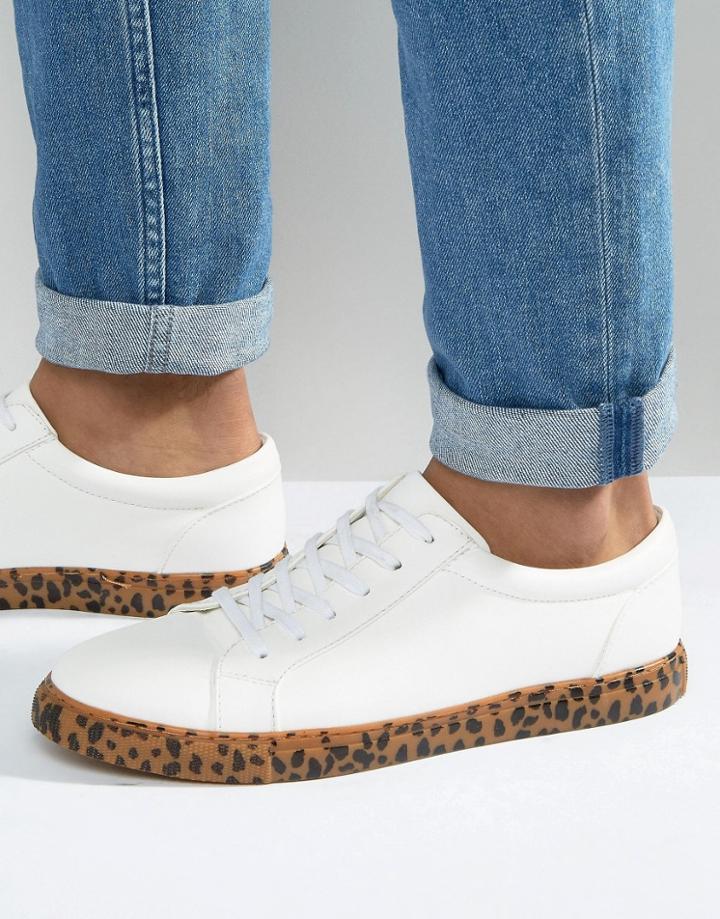 Asos Sneakers In White With Leopard Print Sole - White
