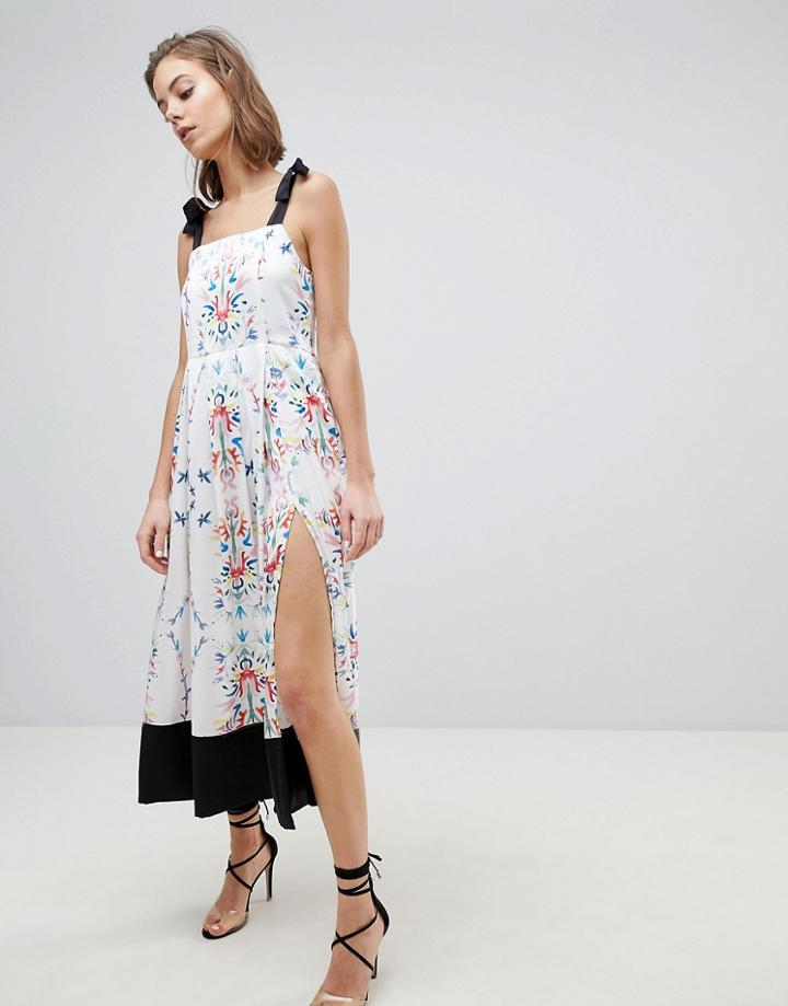 Sabina Musayev Abstract Floral Slit Midi Dress - White