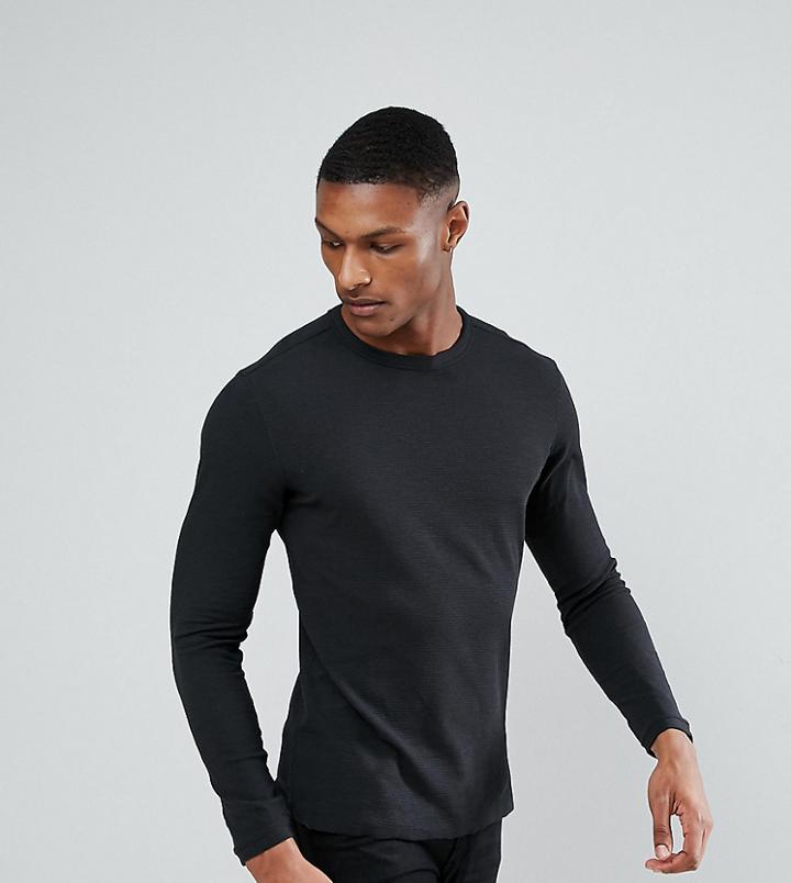 Selected Homme Tall Long Sleeve T-shirt In Waffle Cotton - Black