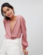 Asos Plisse Cropped Wrap Top - Brown