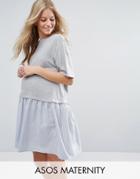 Asos Maternity T-shirt Smock Dress With Woven Frill Hem - Gray