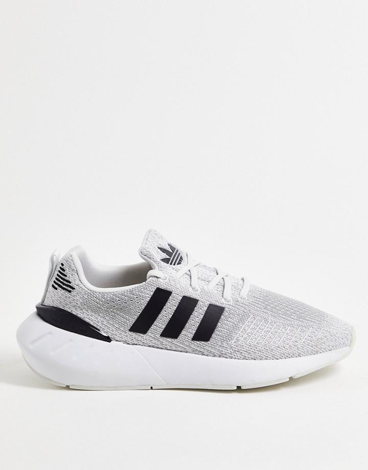 Adidas Originals Swift Run 22 Sneakers In White With Black Stripes