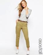 Asos Tall Chino Trousers With Belt - Olive