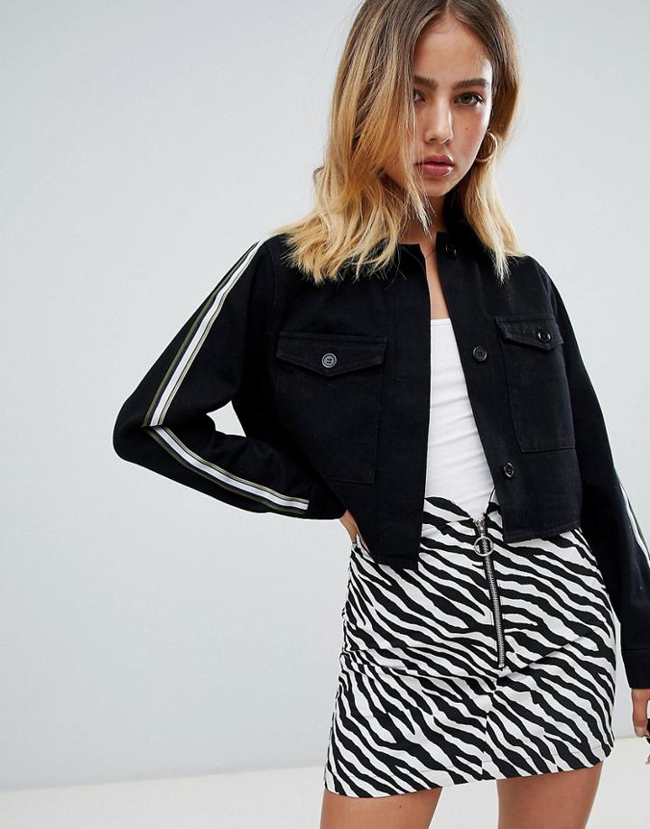 Boohoo Cropped Side Stripe Jacket In Black - Black