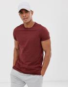 Asos Design Crew Neck T-shirt With Roll Sleeve In Brown - Red