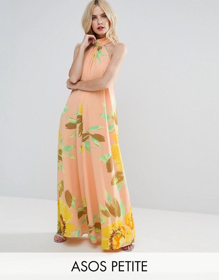 Asos Petite Halter Floral Maxi Dress - Multi