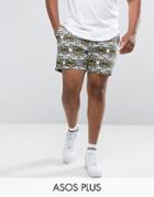 Asos Plus Slim Shorter Chino Shorts With Dragonfly Print - Green
