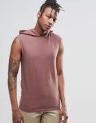 Asos Muscle Sleeveless T-shirt With Hood In Red - Red