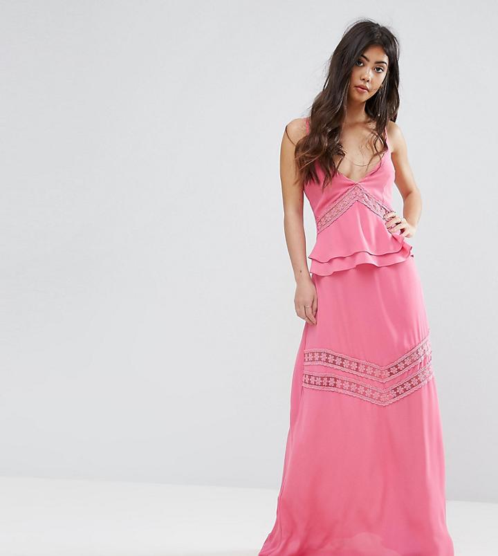 Boohoo Petite Lace Panel Tiered Maxi Dress - Pink