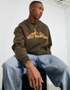 Asos Design Oversized Sweatshirt In Brown With Mountain City Print-black