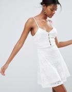 New Look Button Down Lace Skater Dress - White