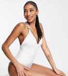 Asos Design Tall Ring Detail Strappy Back Swimsuit In White