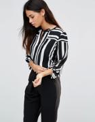 Tfnc Striped Top With Tie Front - Black