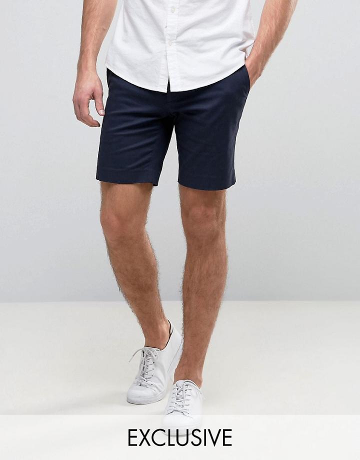 Only & Sons Skinny Shorts In Cotton Sateen - Navy