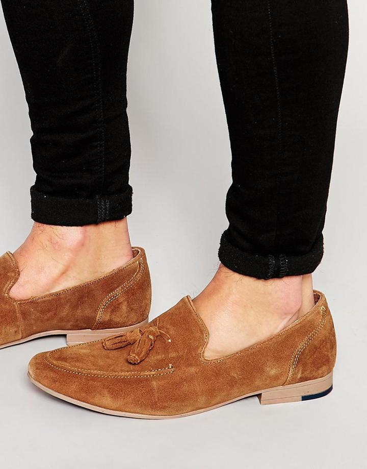 Kg By Kurt Geiger Denton Tassle Loafers In Suede - Tan