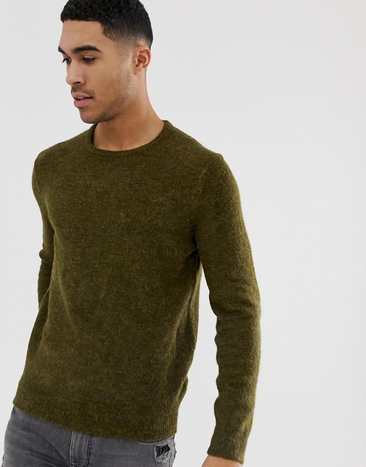 Burton Menswear Brushed Sweater In Khaki-green