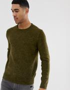 Burton Menswear Brushed Sweater In Khaki-green
