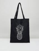 Asos Tote Bag With Pineapple Print In Black - Black