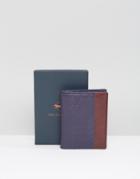 Paul Costelloe Leather Credit Card Wallet In Navy With Burgandy Contra
