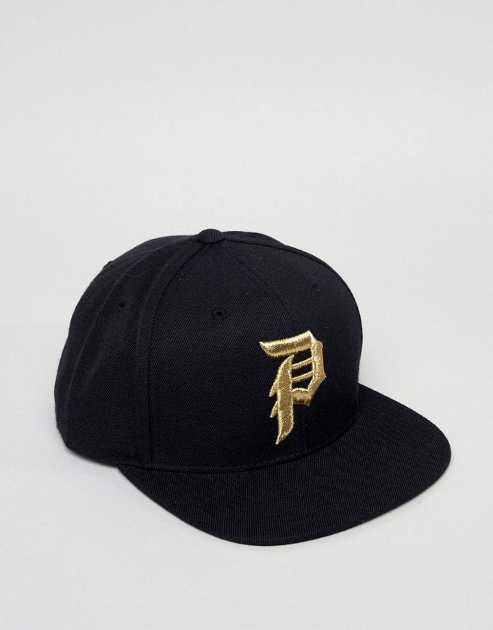 Primitive 6 Panel Snapback Cap With Large Logo In Black - Black