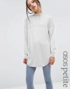 Asos Petite Tunic Sweater With High Neck In Cashmere Mix - Gray