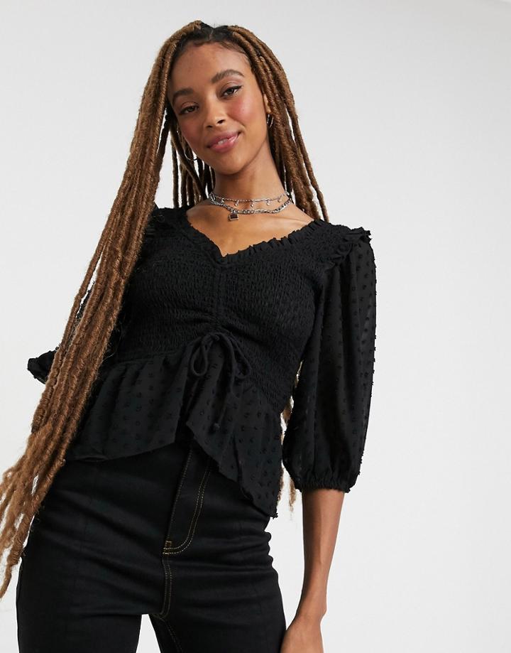 Topshop Shirred Praire Blouse In Black