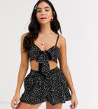 Glamorous Exclusive Top And Short Beach Two-piece In Black And White Polka Dot-multi