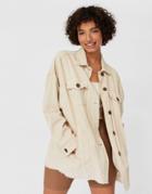 Stradivarius Corduroy Overshirt Jacket In Beige-neutral