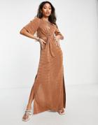 Topshop Slinky Jersey Cut Out Twist Maxi Dress In Mocha-brown